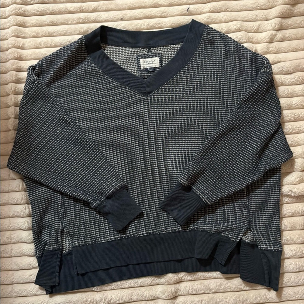 American Eagle Outfitters V-Neck Sweater in dark blue and black